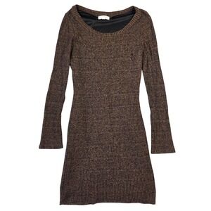 AGACI Knit Sweater Dress Long Sleeve Brown Midi Women L Boho Western Casual Cute